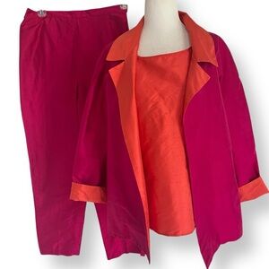 Vintage🖌️ Nira Nira Silk Pant Set L Magenta Orange 3 Pc Art to Wear Made in USA